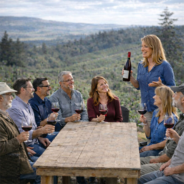 Guests enjoying an outdoor tasting during the Magnum Experience in the Willamette Valley