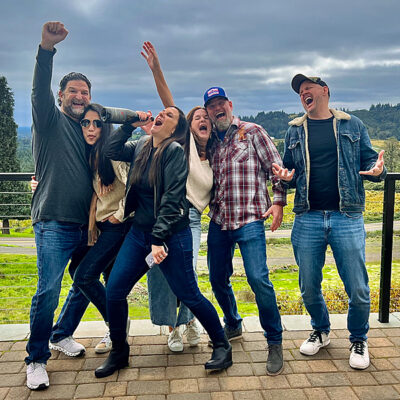Group of guests celebrating together during a private Willamette Valley wine tour