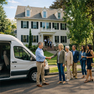 Private driver greeting guests at pickup for the Cuvée Hourly Experience in the Willamette Valley